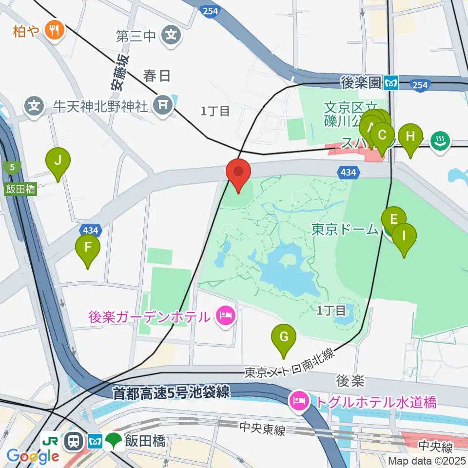 後楽公園少年野球場周辺のカフェ一覧地図
