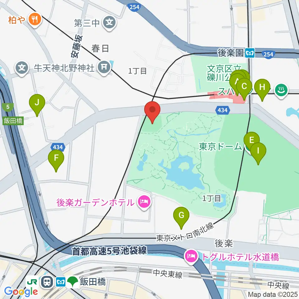 後楽公園少年野球場周辺のカフェ一覧地図
