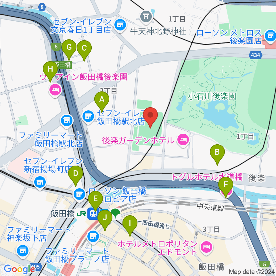 小石川運動場周辺のカフェ一覧地図