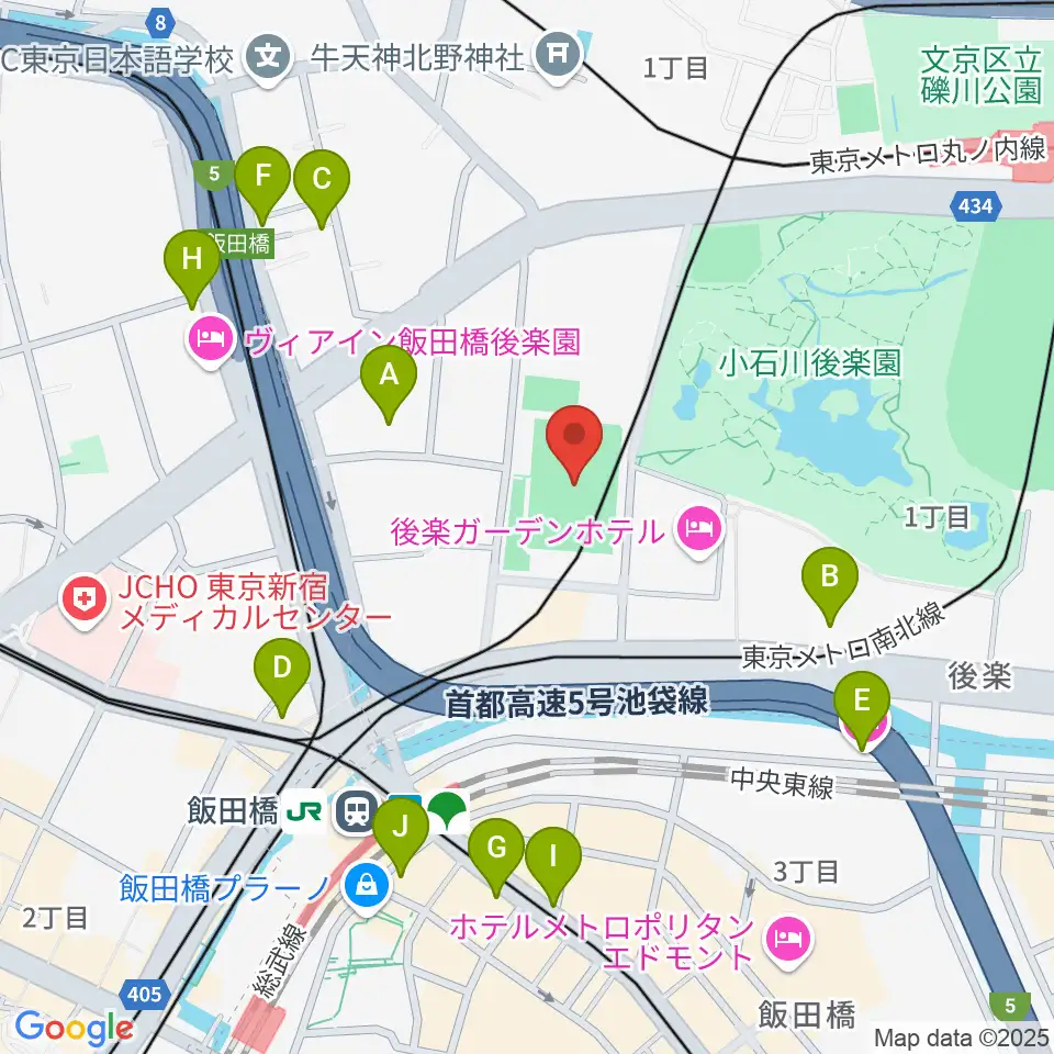 小石川運動場周辺のカフェ一覧地図