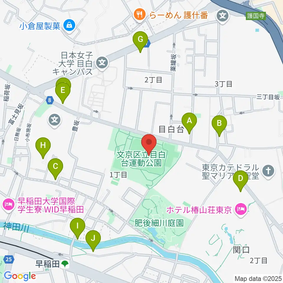 目白台運動公園多目的広場周辺のカフェ一覧地図
