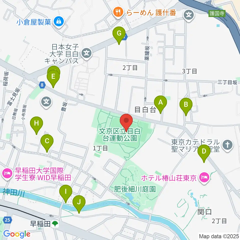 目白台運動公園多目的広場周辺のカフェ一覧地図