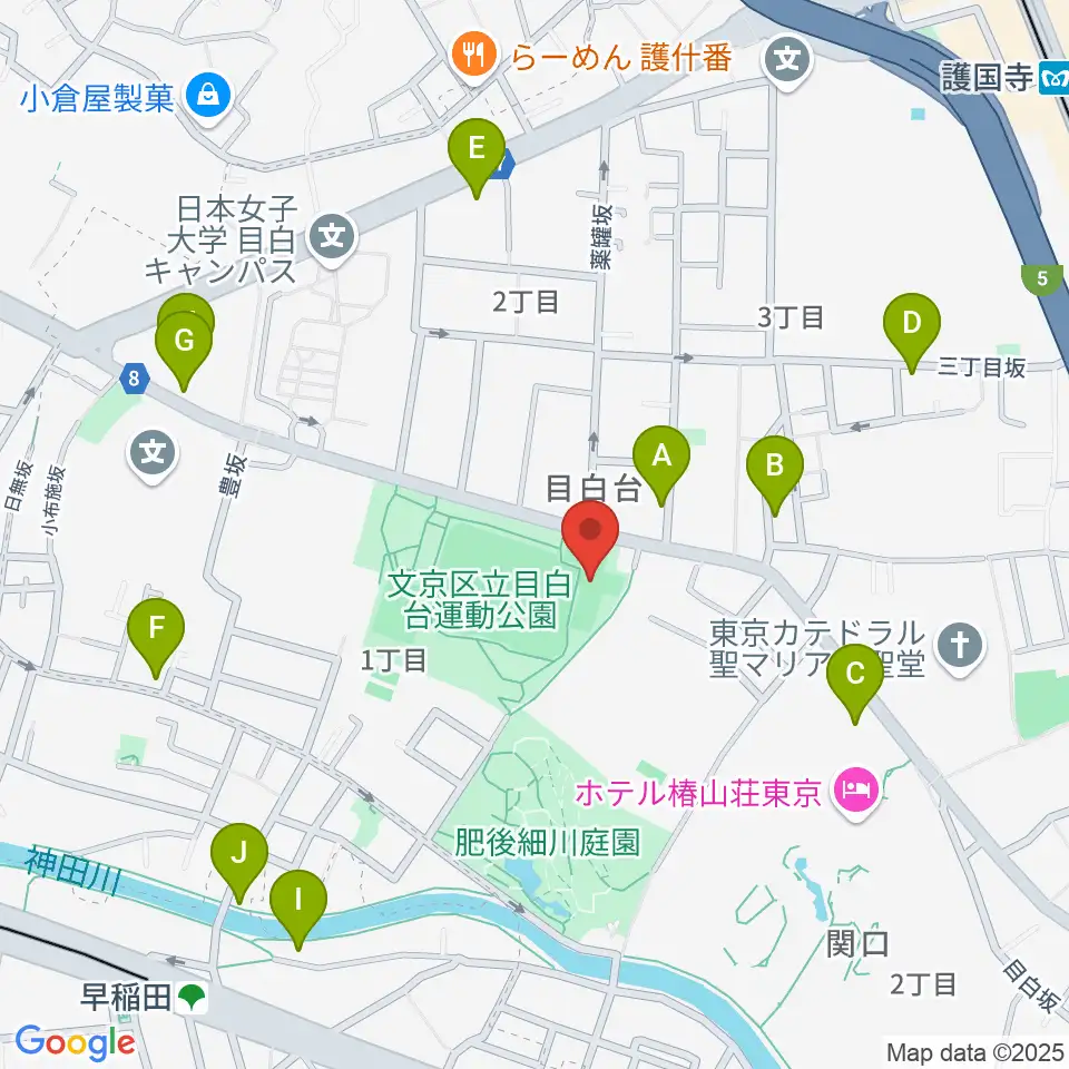 目白台運動公園フットサルコート周辺のカフェ一覧地図
