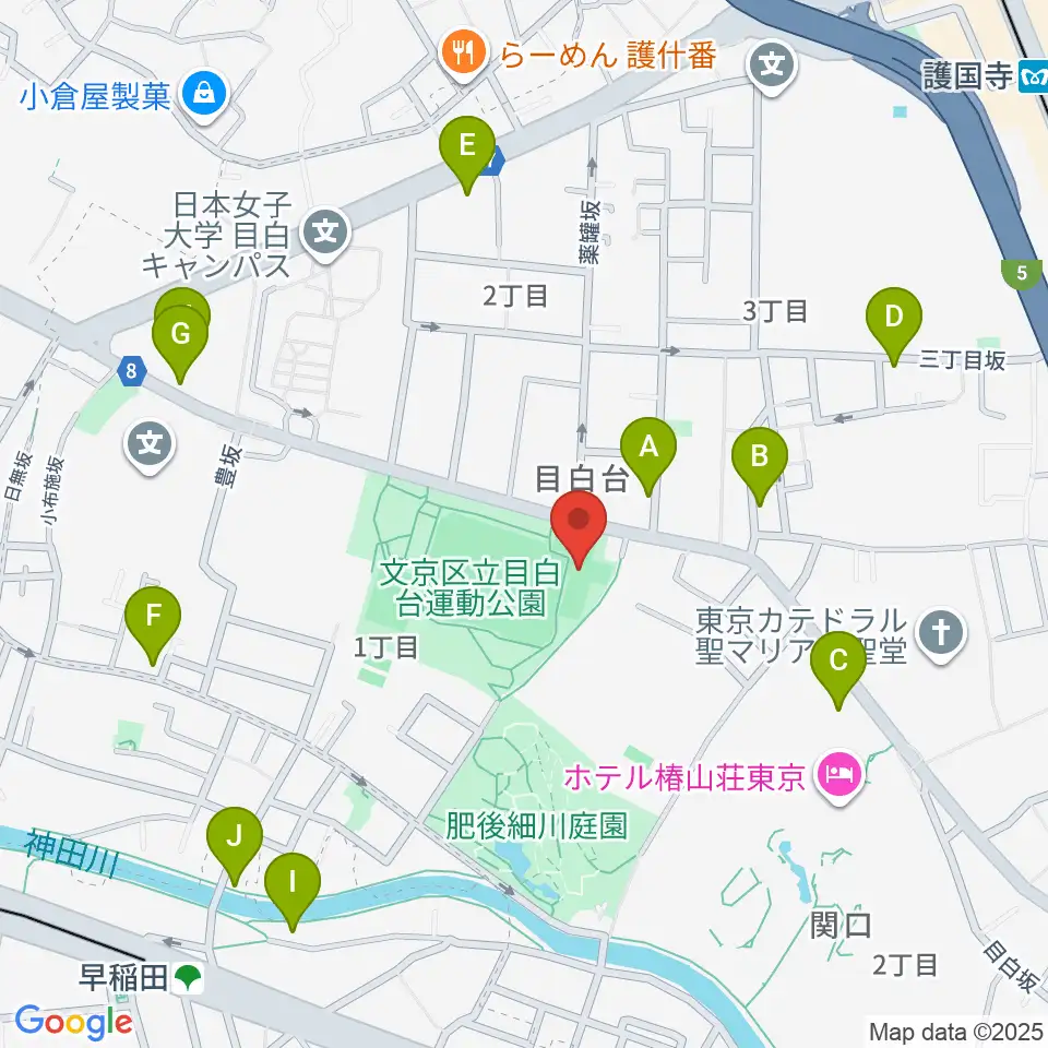 目白台運動公園フットサルコート周辺のカフェ一覧地図