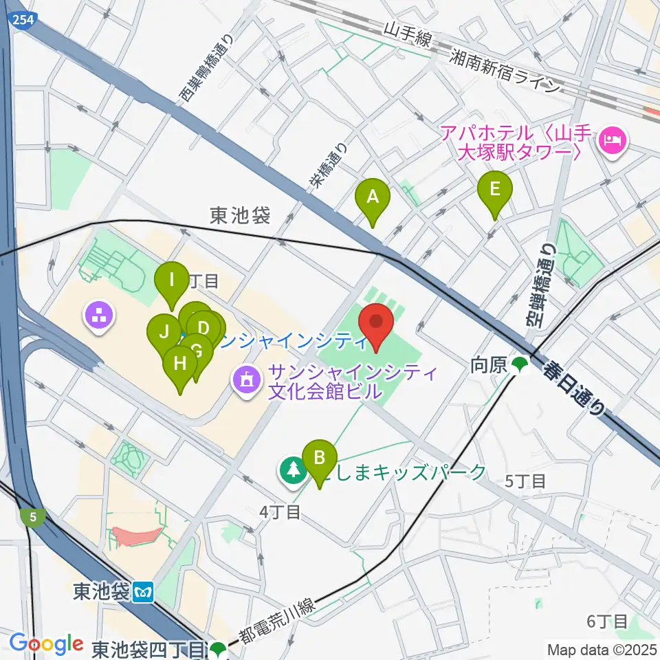 豊島区総合体育場野球場周辺のカフェ一覧地図
