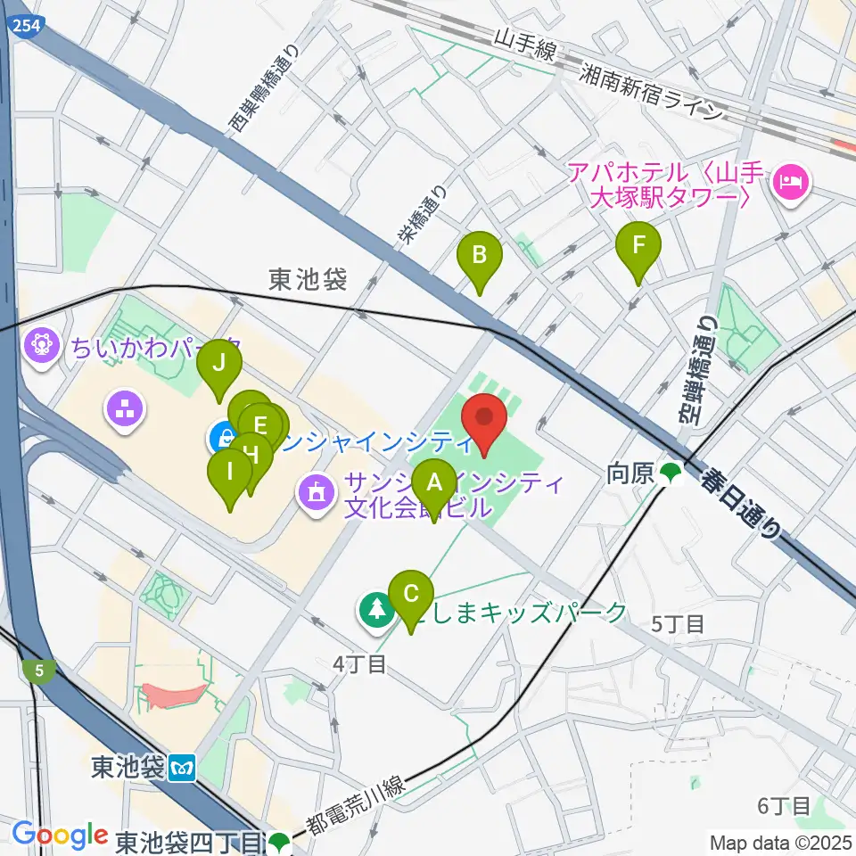 豊島区総合体育場野球場周辺のカフェ一覧地図