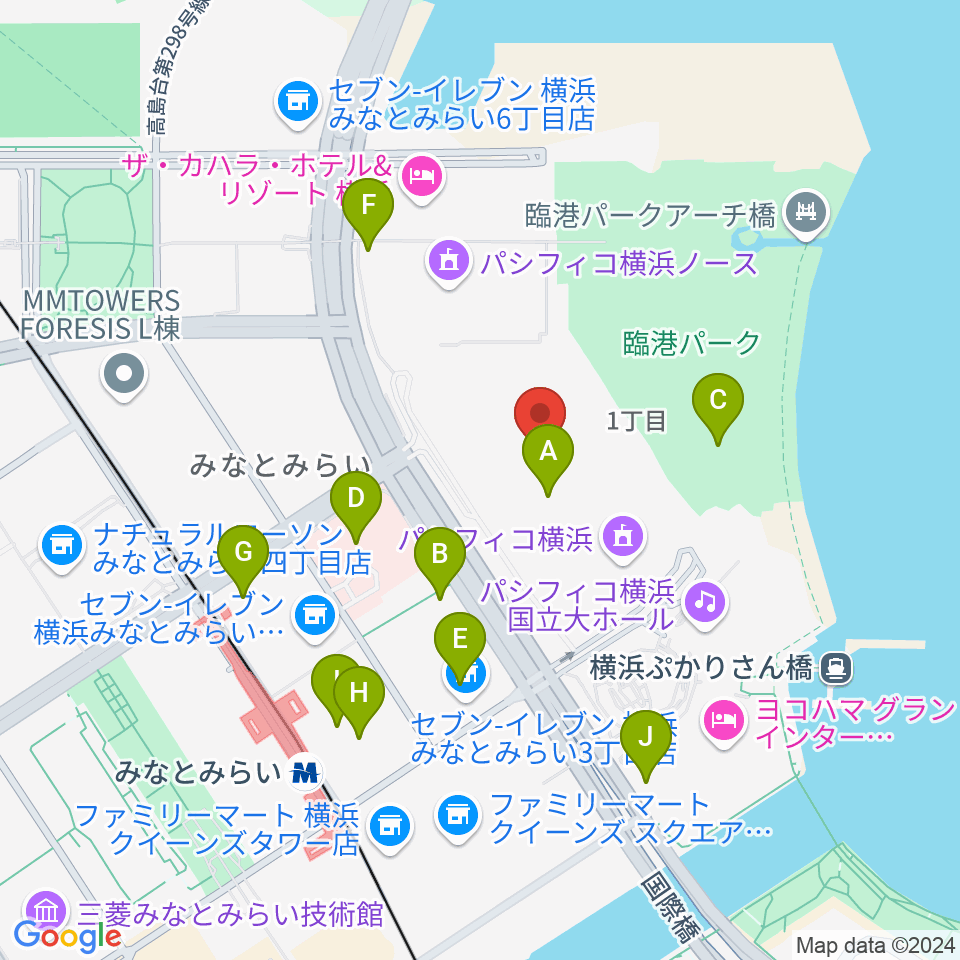 パシフィコ横浜 展示ホール周辺のカフェ一覧地図