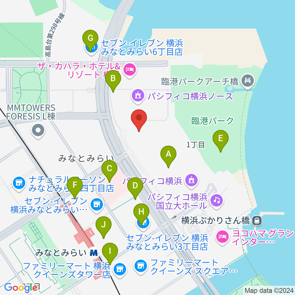 パシフィコ横浜 アネックスホール周辺のカフェ一覧地図