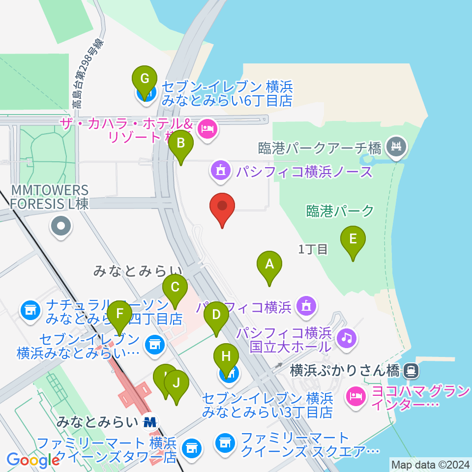 パシフィコ横浜 アネックスホール周辺のカフェ一覧地図