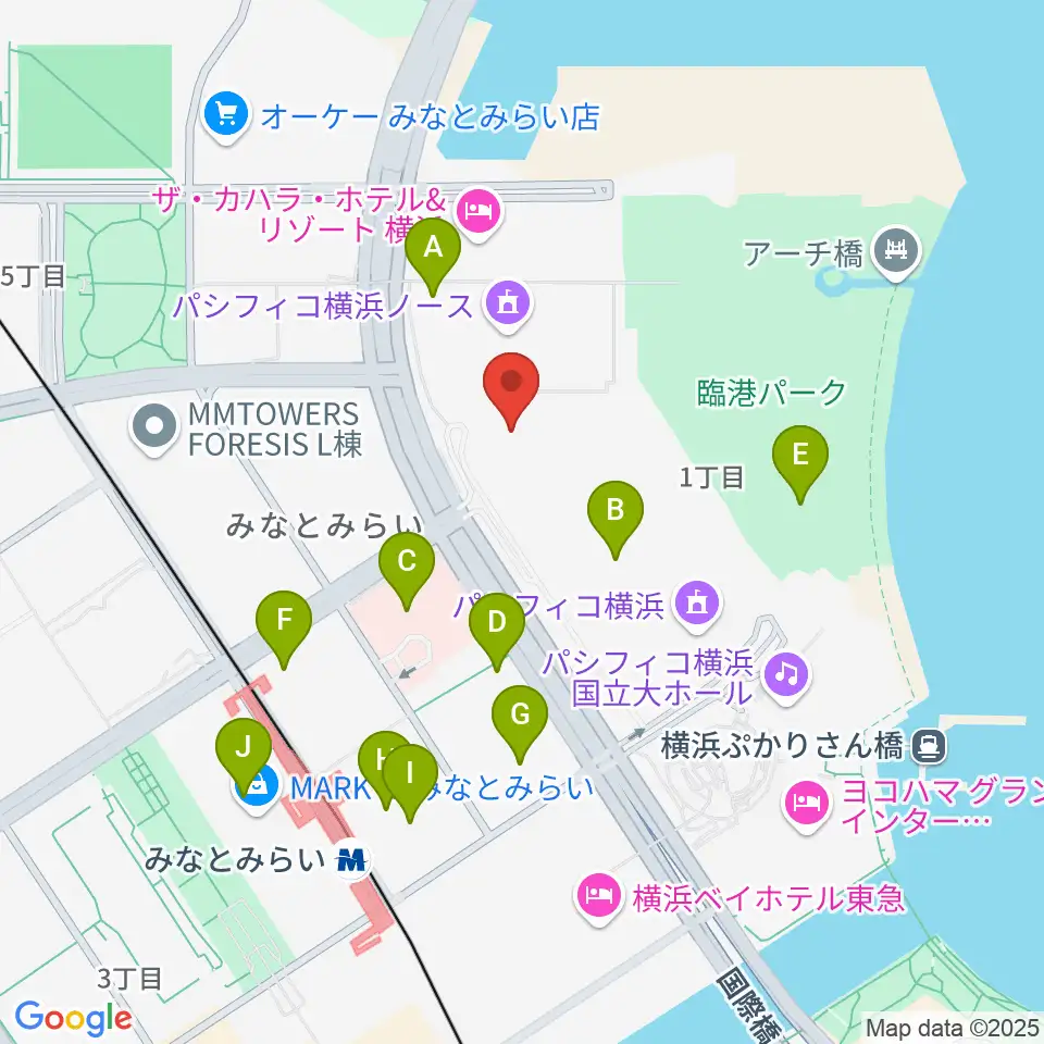 パシフィコ横浜 アネックスホール周辺のカフェ一覧地図