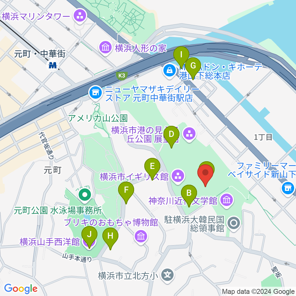 大佛次郎記念館周辺のカフェ一覧地図