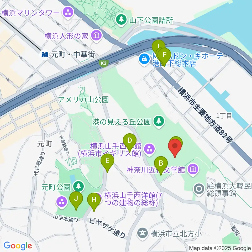 大佛次郎記念館周辺のカフェ一覧地図
