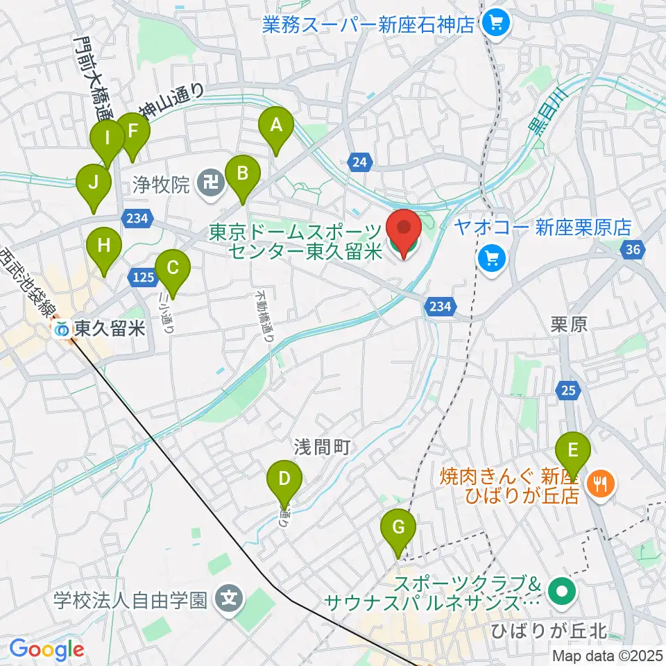 東久留米市スポーツセンター周辺のカフェ一覧地図