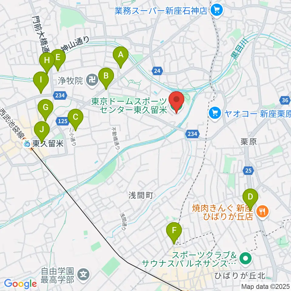 東久留米市スポーツセンター周辺のカフェ一覧地図