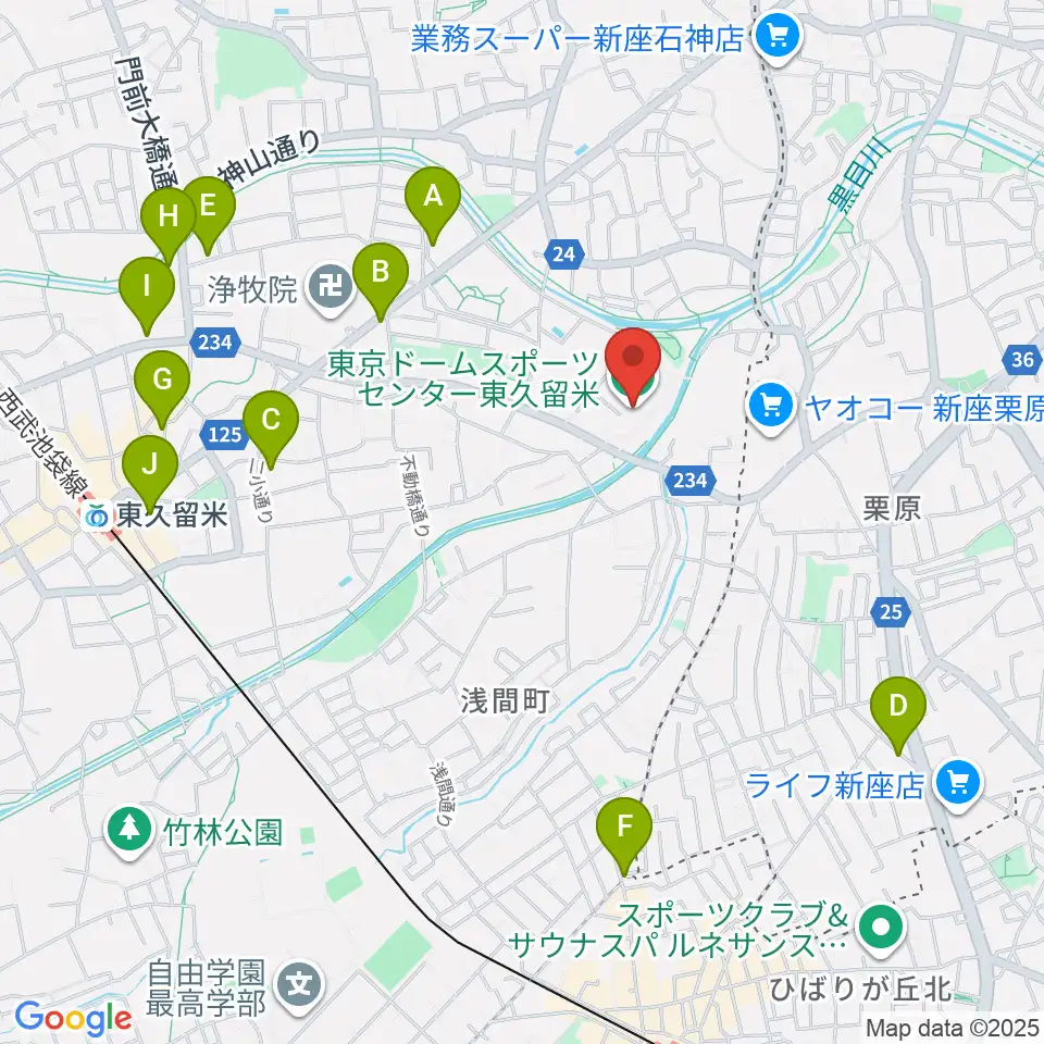 東久留米市スポーツセンター周辺のカフェ一覧地図