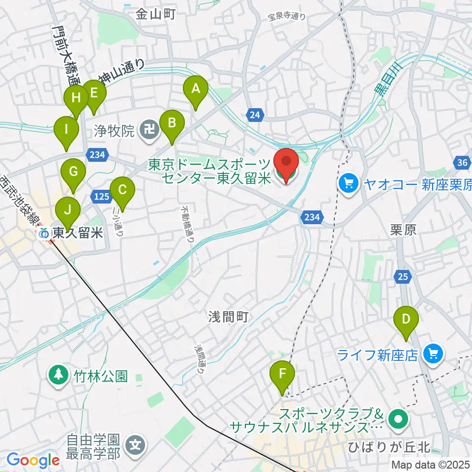 東久留米市スポーツセンター周辺のカフェ一覧地図