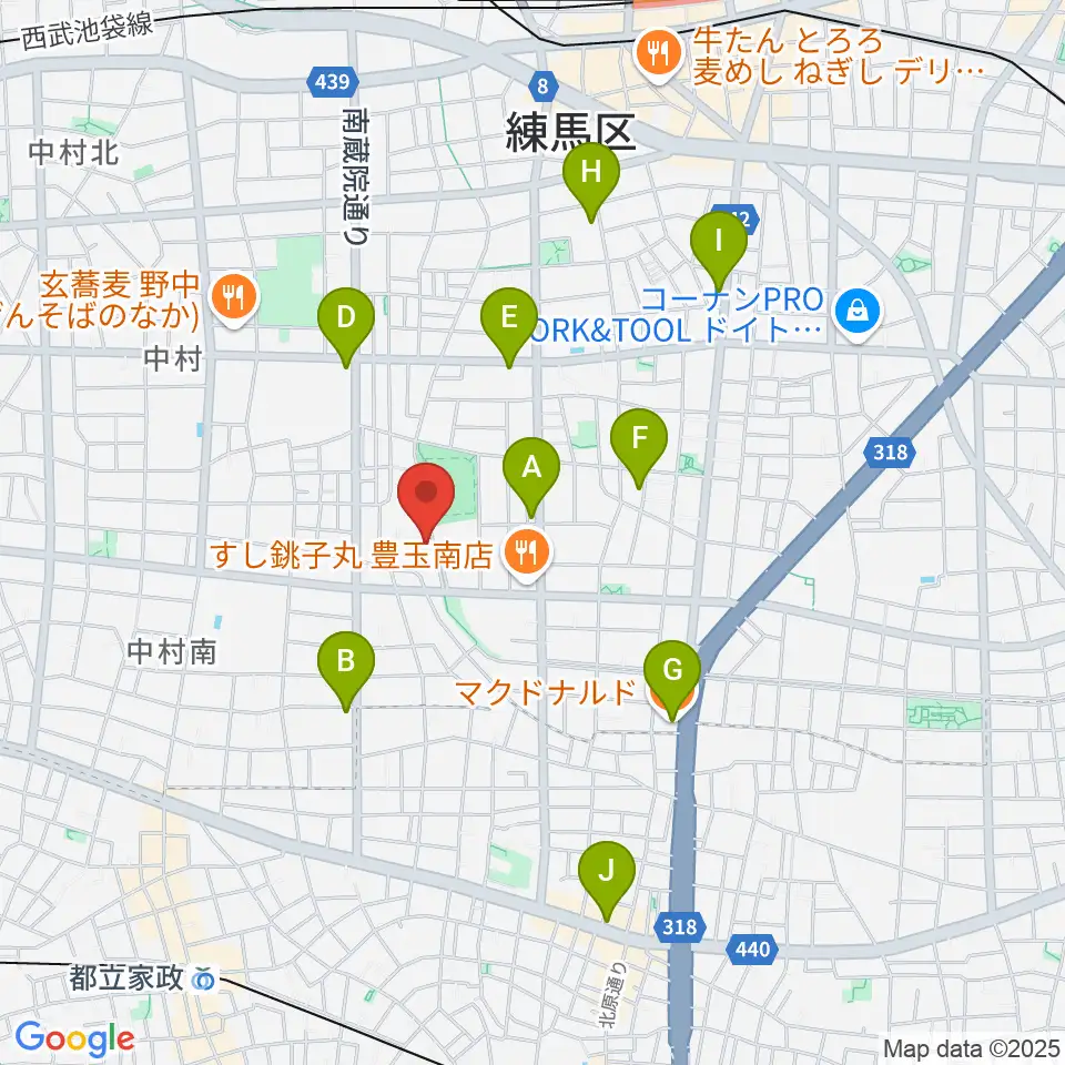 練馬区立中村南スポーツ交流センター周辺のカフェ一覧地図