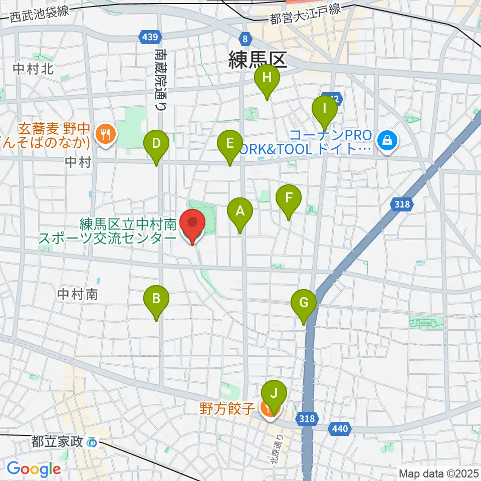 練馬区立中村南スポーツ交流センター周辺のカフェ一覧地図