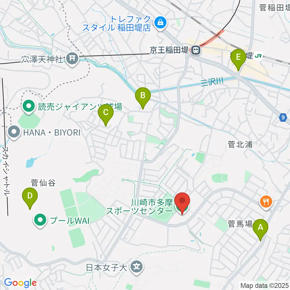 川崎市多摩スポーツセンター周辺のカフェ一覧地図