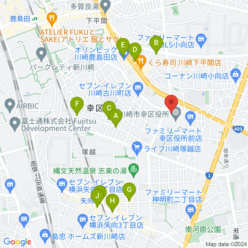 川崎市幸スポーツセンター周辺のカフェ一覧地図