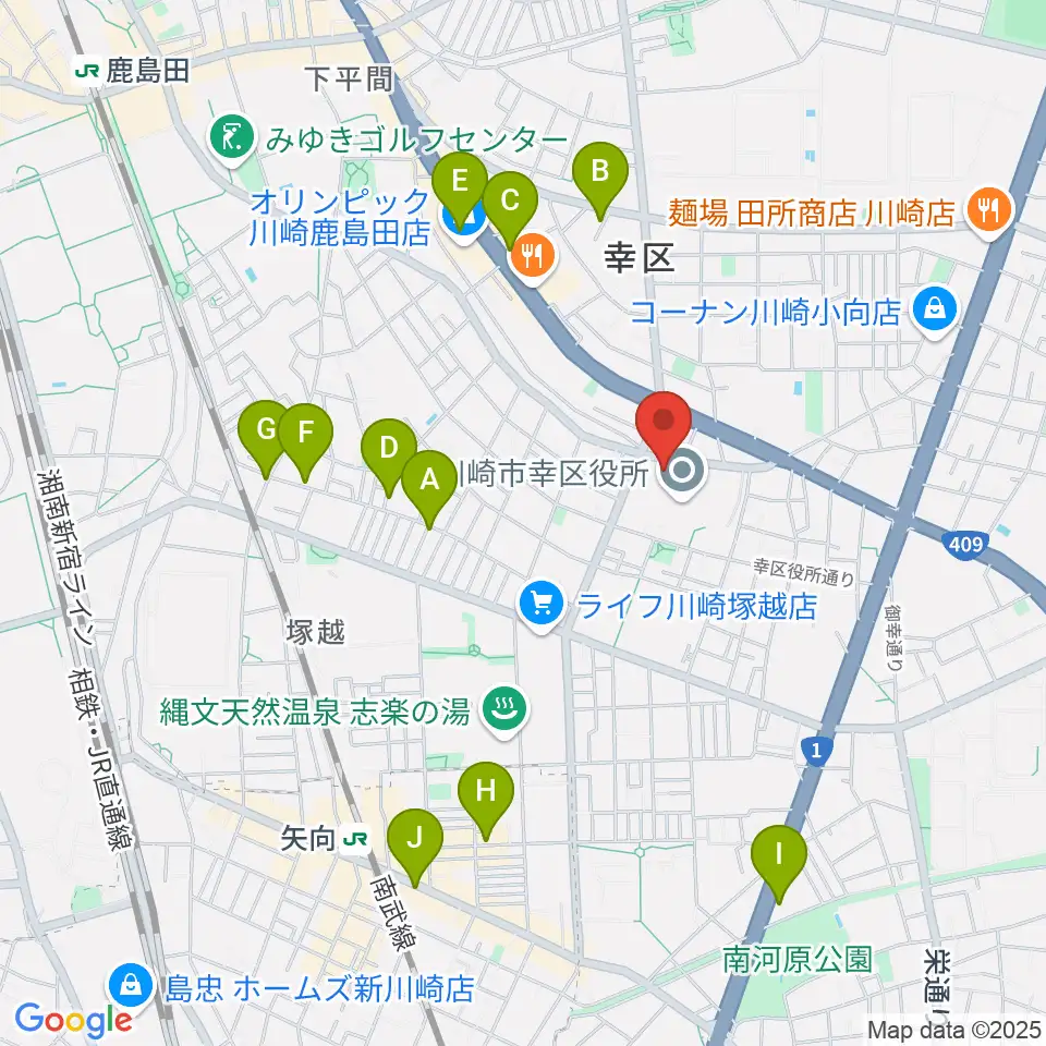 川崎市幸スポーツセンター周辺のカフェ一覧地図