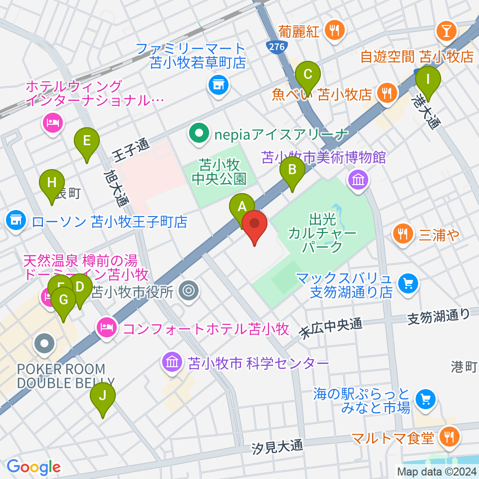 苫小牧市総合体育館周辺のカフェ一覧地図