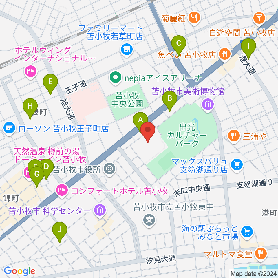 苫小牧市総合体育館周辺のカフェ一覧地図