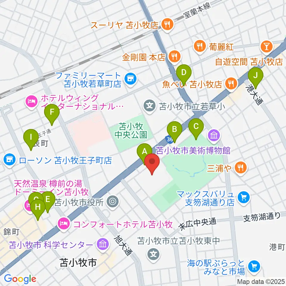 苫小牧市総合体育館周辺のカフェ一覧地図