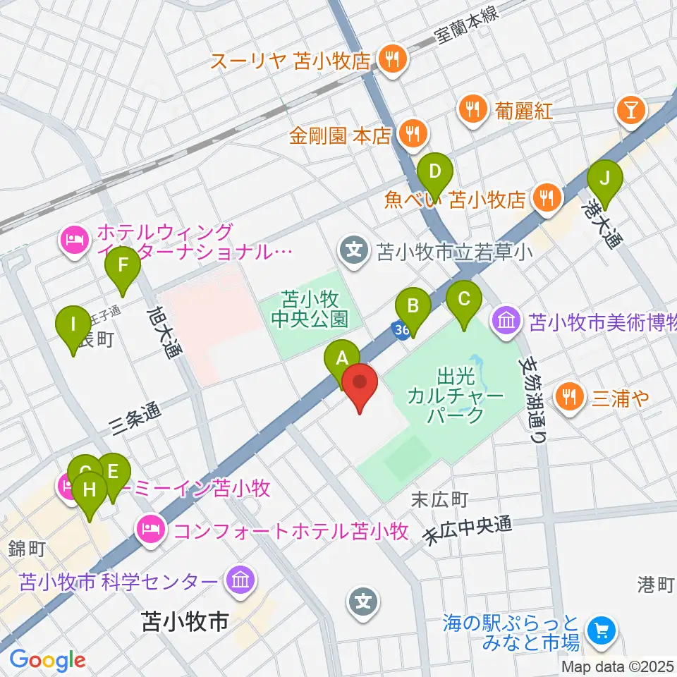 苫小牧市総合体育館周辺のカフェ一覧地図
