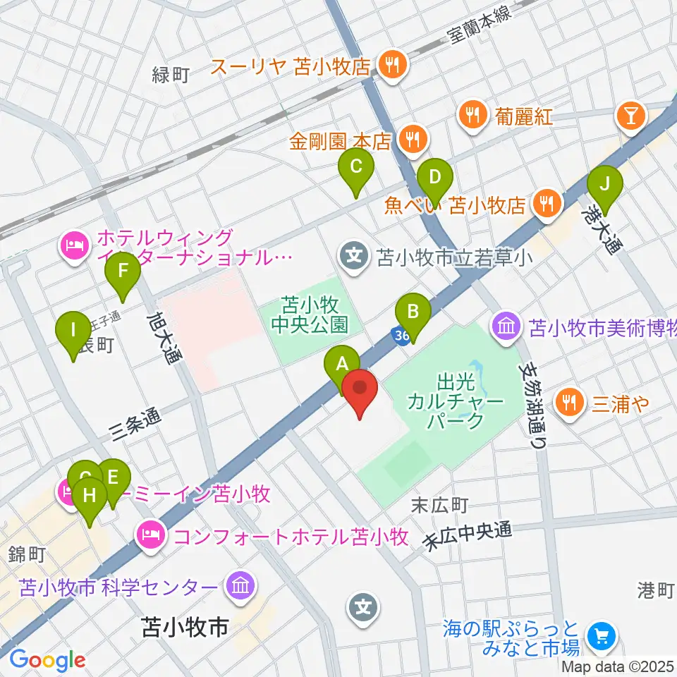 苫小牧市総合体育館周辺のカフェ一覧地図