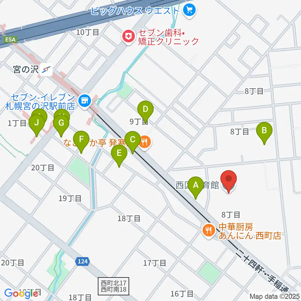 札幌市西区体育館・温水プール周辺のカフェ一覧地図