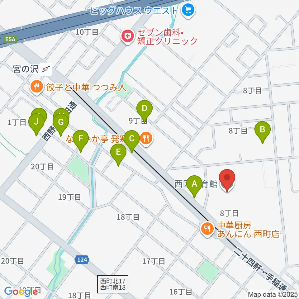 札幌市西区体育館・温水プール周辺のカフェ一覧地図