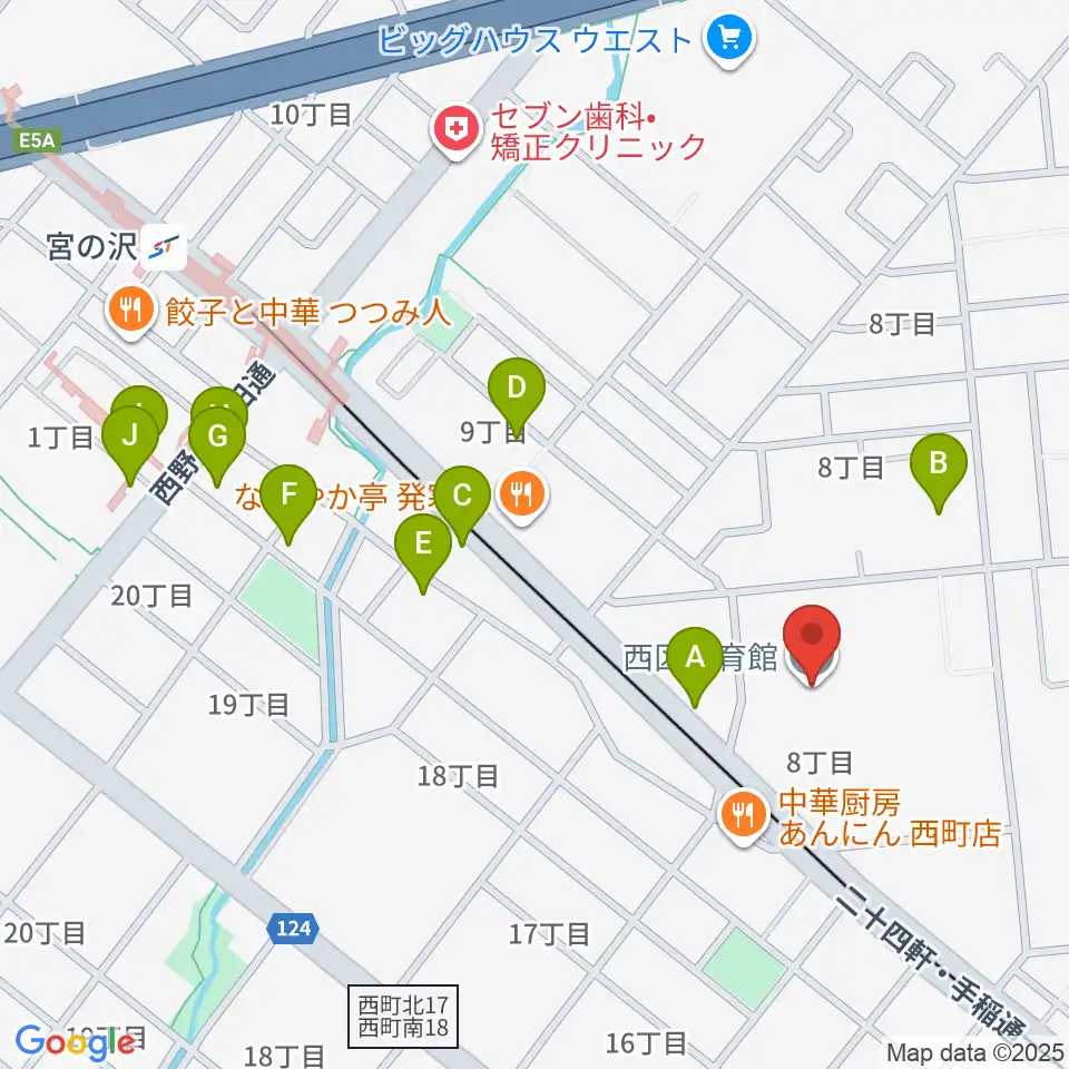 札幌市西区体育館・温水プール周辺のカフェ一覧地図