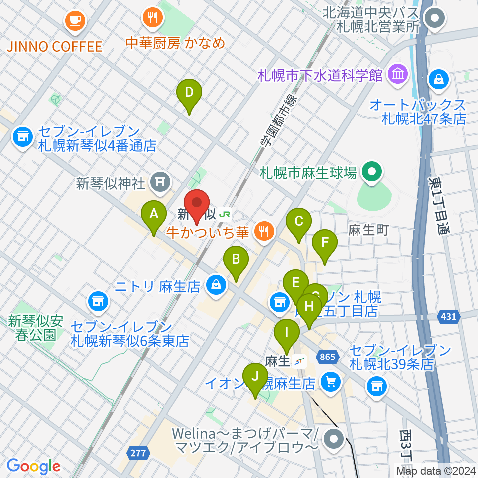 札幌市北区体育館周辺のカフェ一覧地図