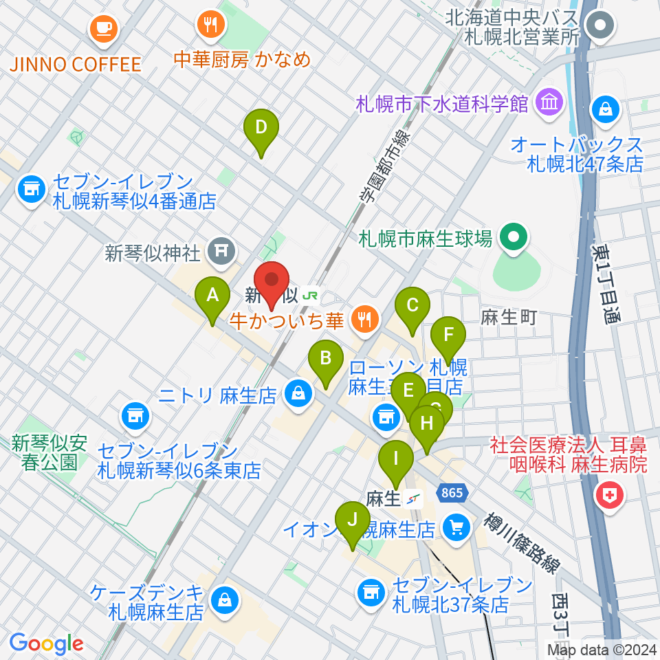 札幌市北区体育館周辺のカフェ一覧地図