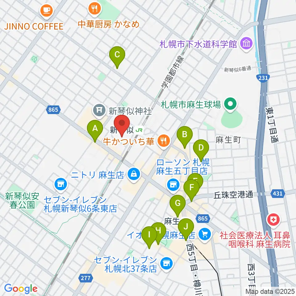 札幌市北区体育館周辺のカフェ一覧地図