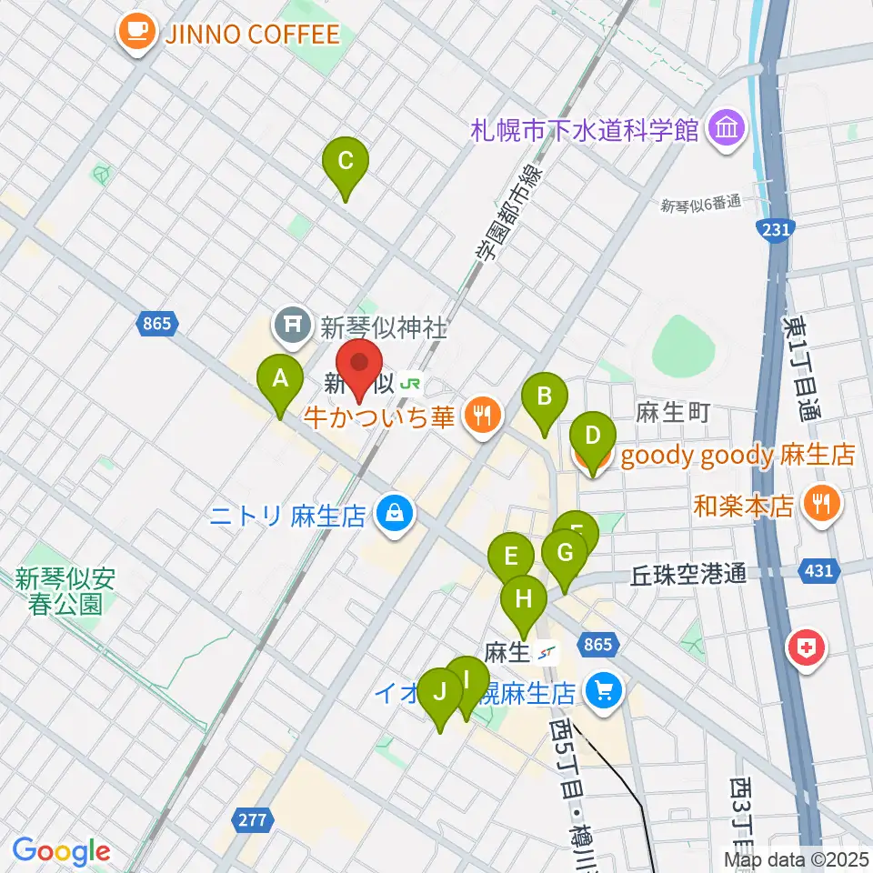 札幌市北区体育館周辺のカフェ一覧地図