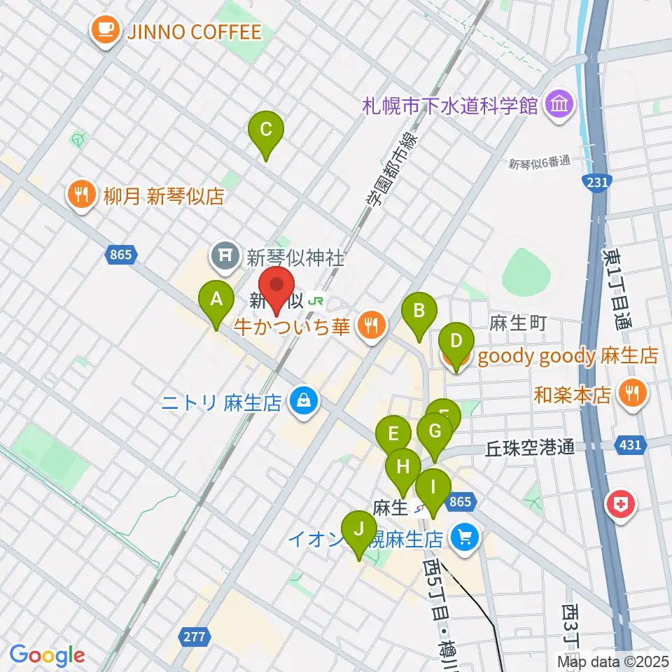 札幌市北区体育館周辺のカフェ一覧地図