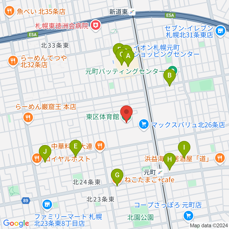 札幌市東区体育館周辺のカフェ一覧地図