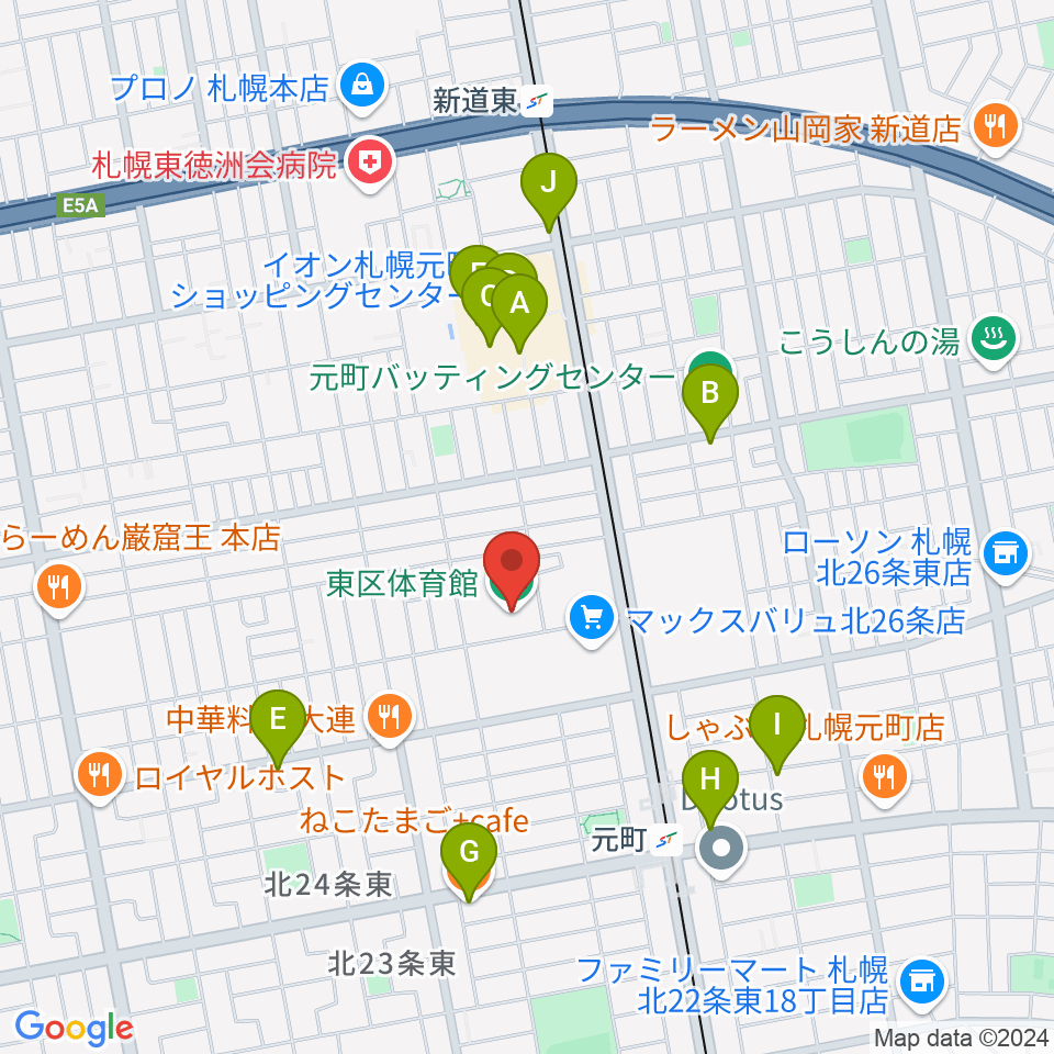 札幌市東区体育館周辺のカフェ一覧地図