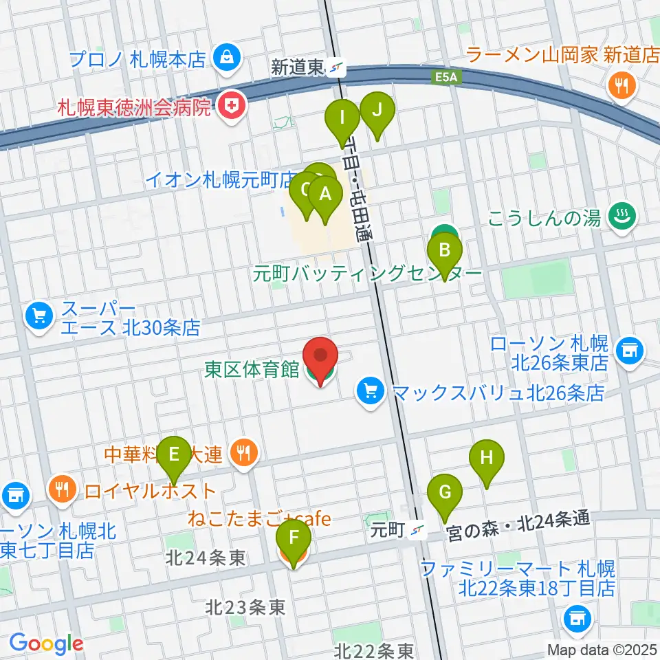 札幌市東区体育館周辺のカフェ一覧地図