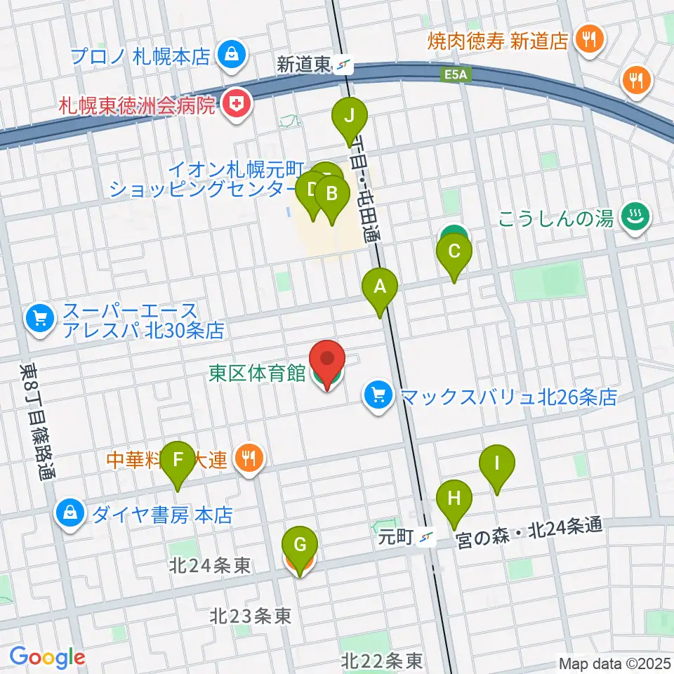 札幌市東区体育館周辺のカフェ一覧地図