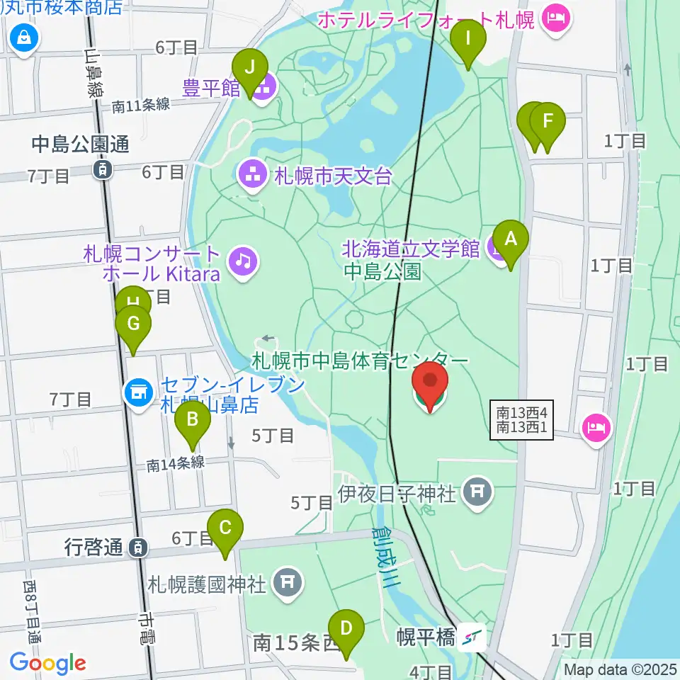 札幌市中島体育センター周辺のカフェ一覧地図
