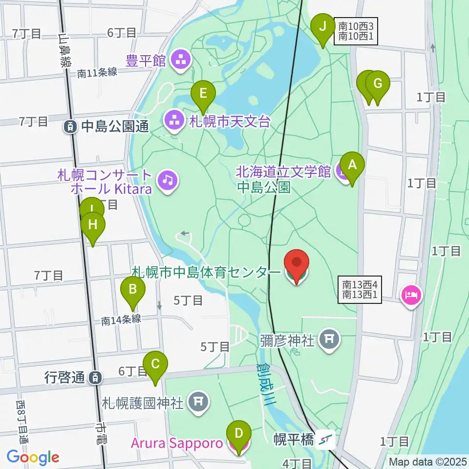 札幌市中島体育センター周辺のカフェ一覧地図
