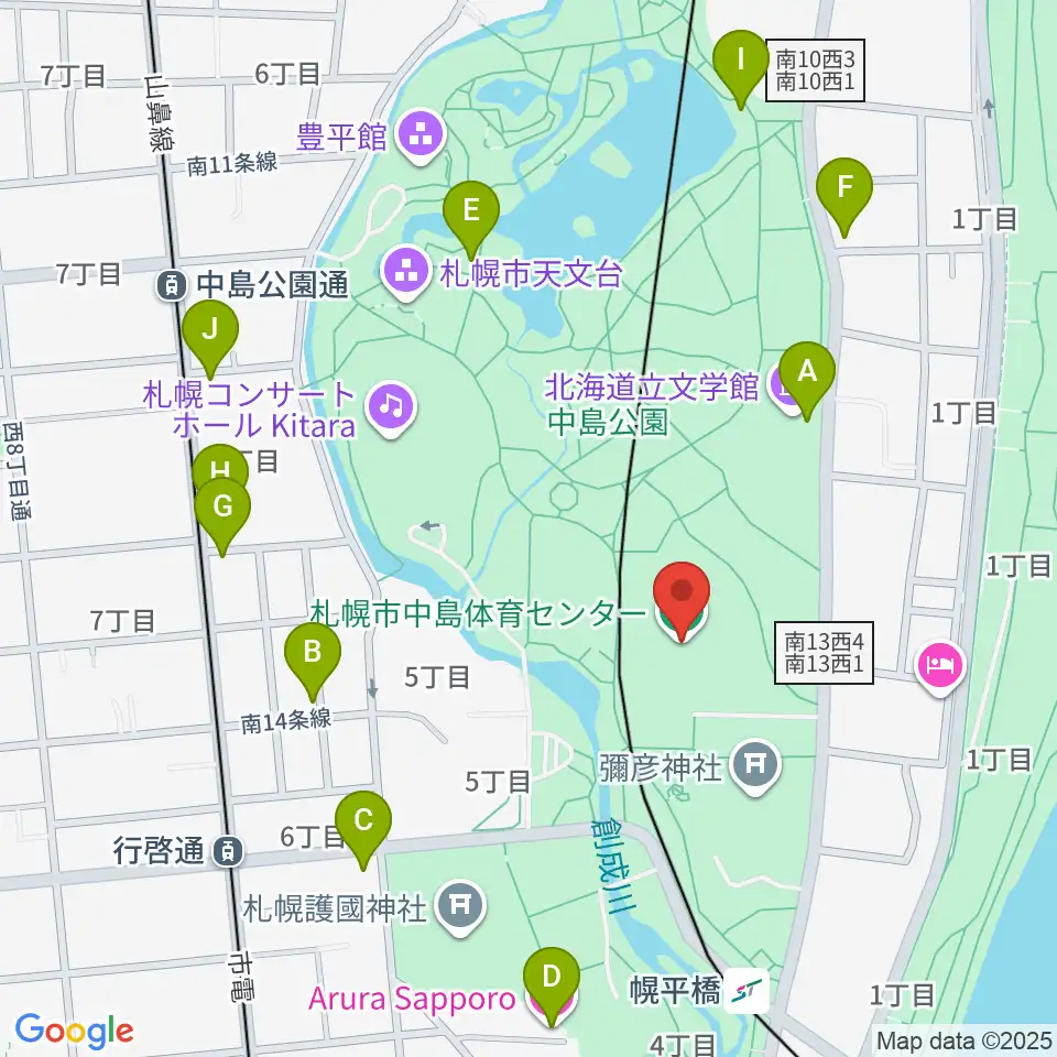 札幌市中島体育センター周辺のカフェ一覧地図