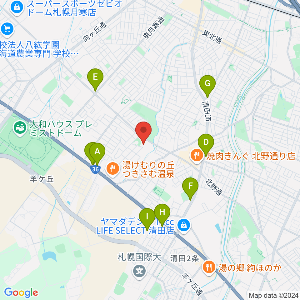 札幌市豊平区体育館周辺のカフェ一覧地図