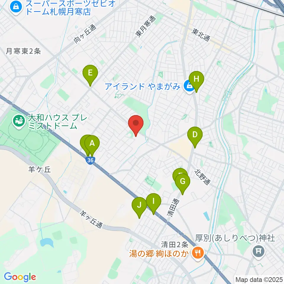 札幌市豊平区体育館周辺のカフェ一覧地図