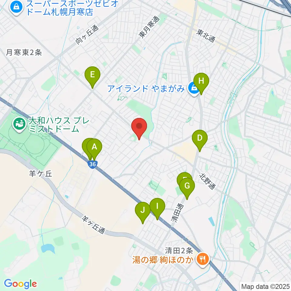 札幌市豊平区体育館周辺のカフェ一覧地図