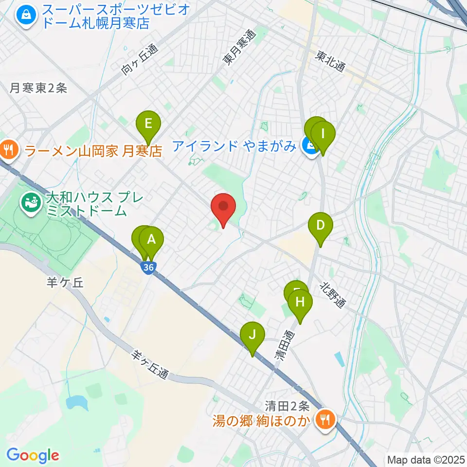 札幌市豊平区体育館周辺のカフェ一覧地図