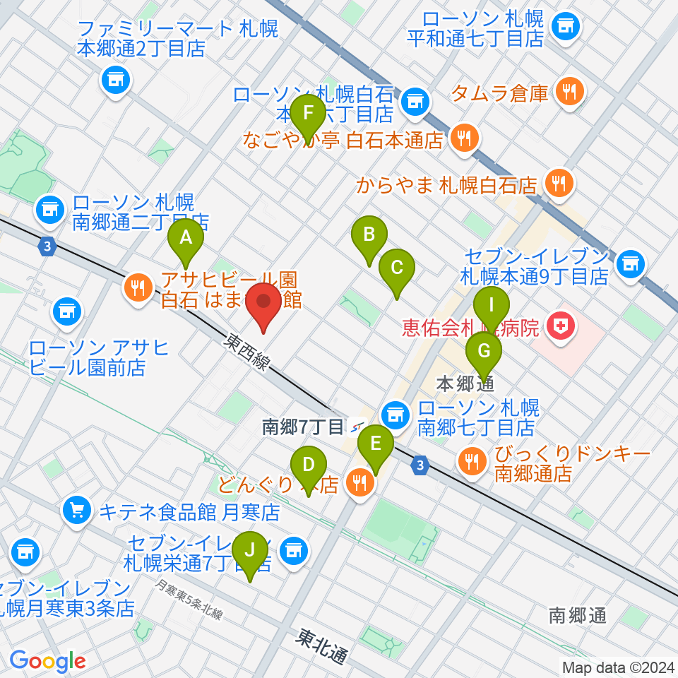 札幌市白石区体育館周辺のカフェ一覧地図